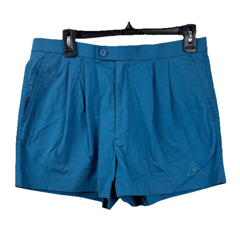 Vintage 90's Le Coq Sportif Men’s 32 Teal Blue Pleated Tennis Shorts